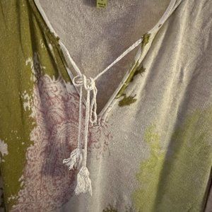 SIGRID OLSEN  KNIT TUNIC TOP WITH Drawstring Neckline Floral Print size LARGE